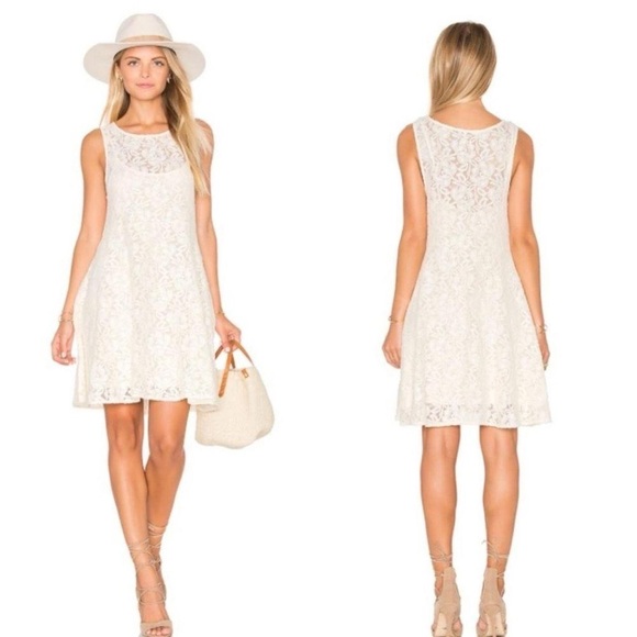 Free People Vintage Miles of Lace A Line Mini Dress Fairy Boho, Ivory - Size L - Picture 1 of 8